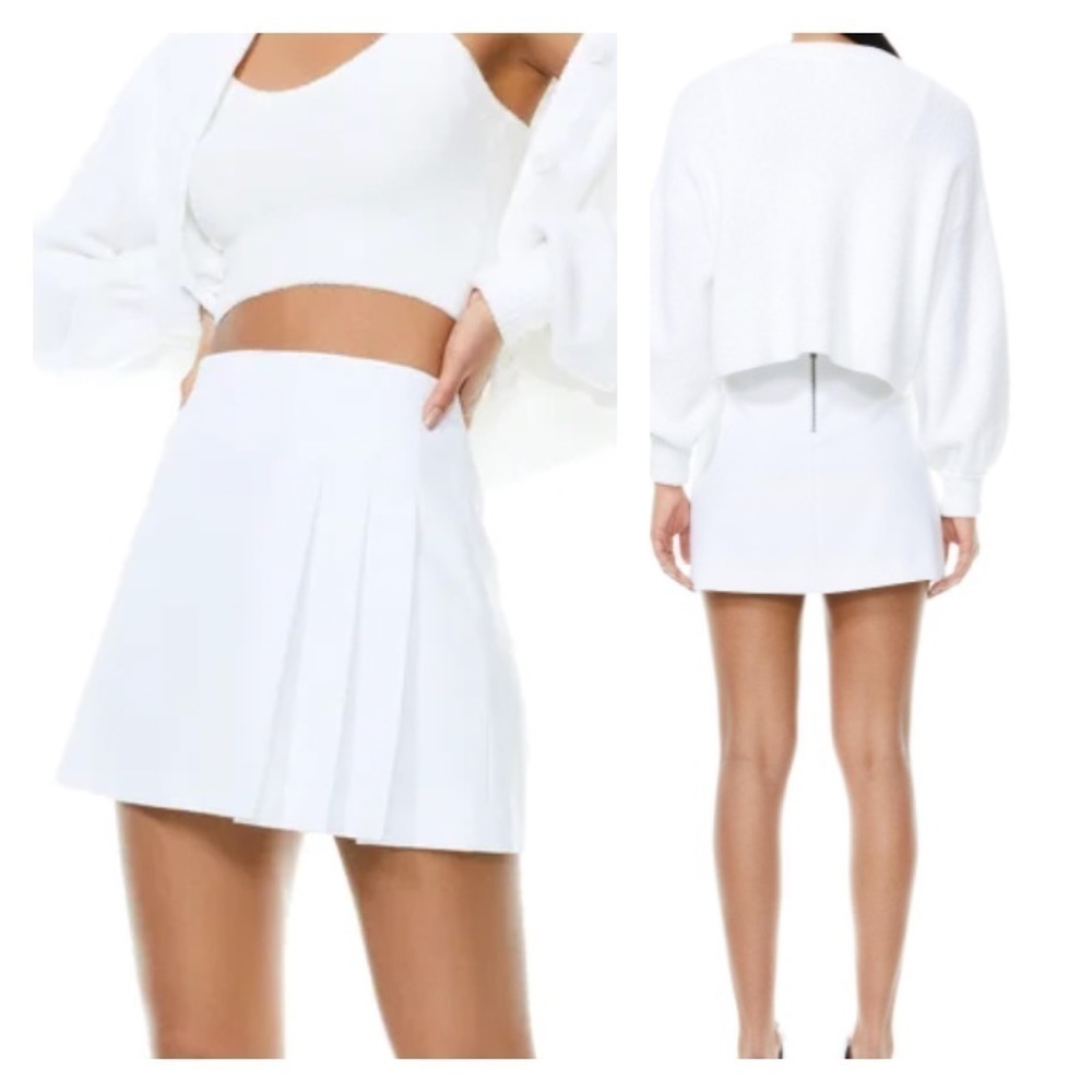 Alice + Olivia Semira Pleated Mini Skirt: White